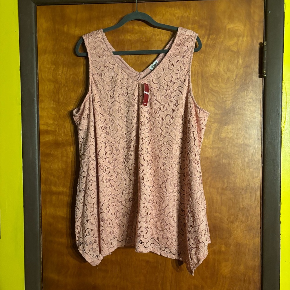 Avenue Womens Pink Lined Stretch Lace Sleeveless Tank Size 26/28 BNWT